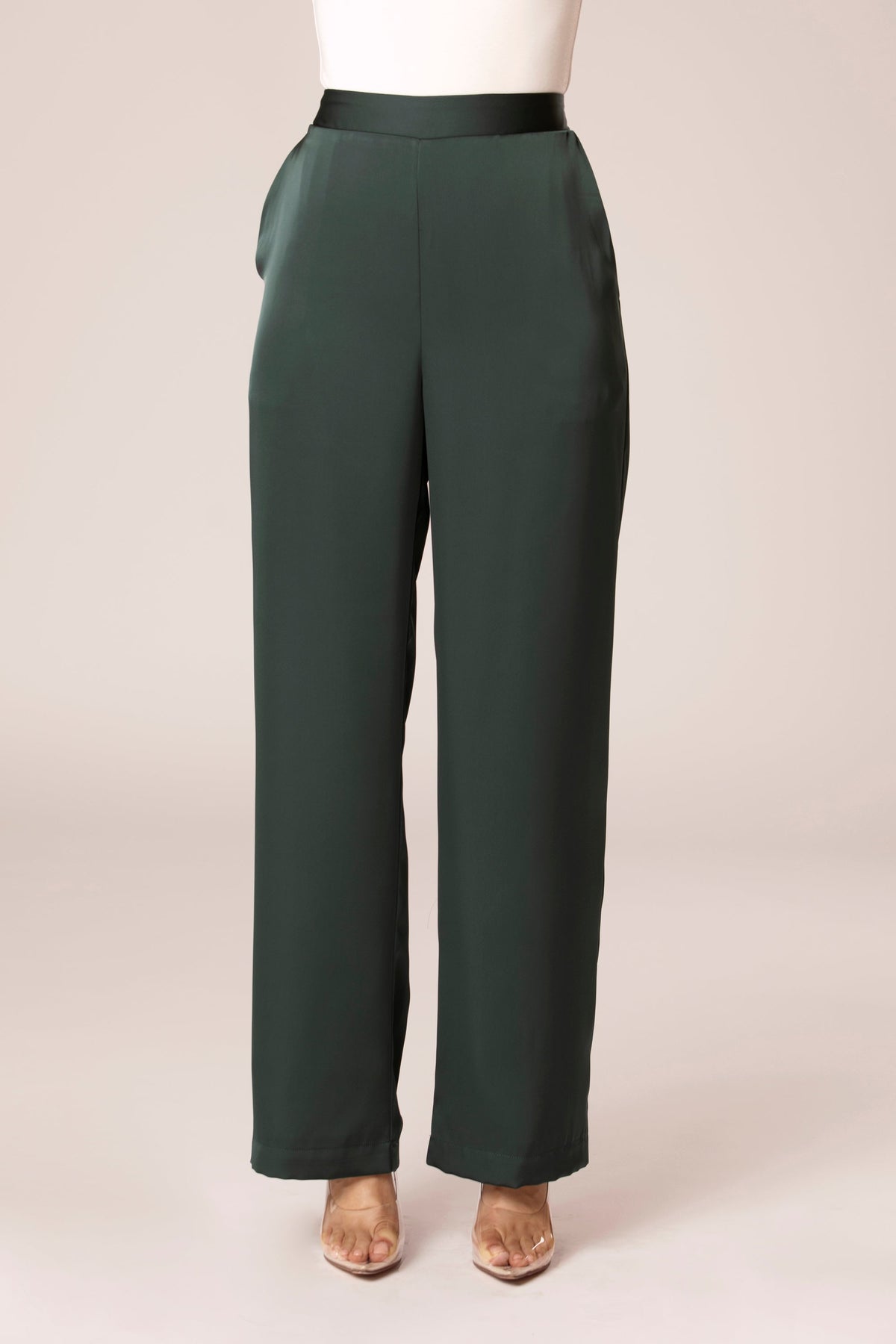 Satin High Rise Trousers - Dark Emerald Veiled Collection 