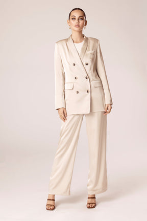 Satin High Rise Trousers - Desert Sand Veiled Collection 