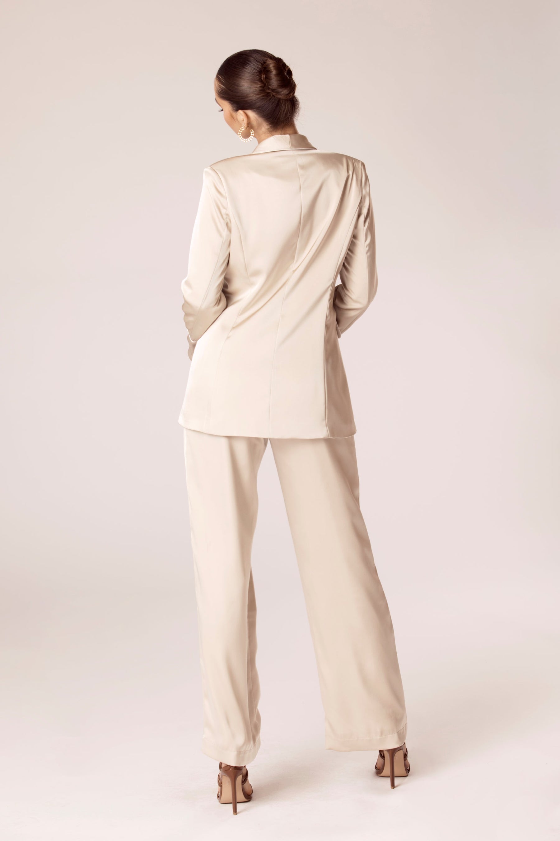 Satin High Rise Trousers - Desert Sand Veiled Collection 