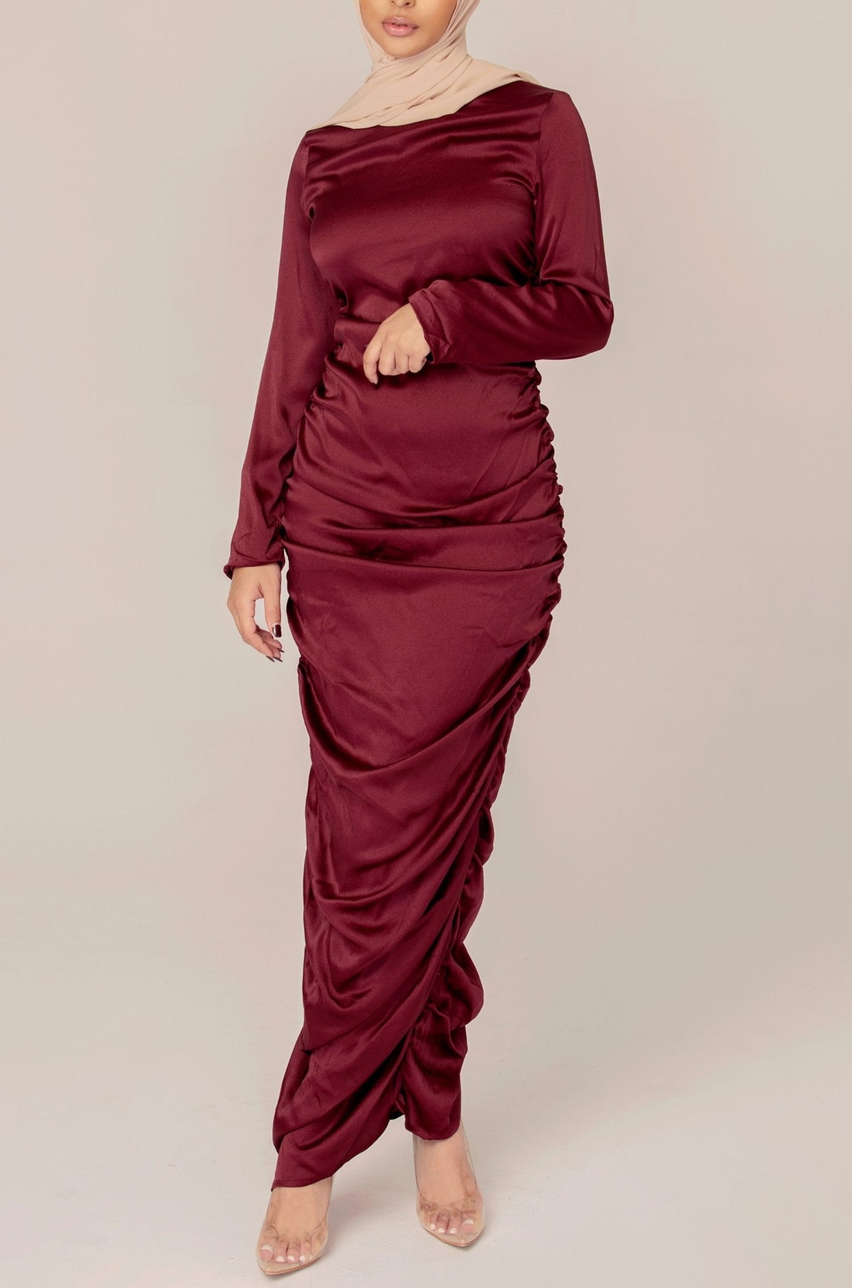 Satin Rouched Maxi Dress Veiled Collection 2XL Regular 