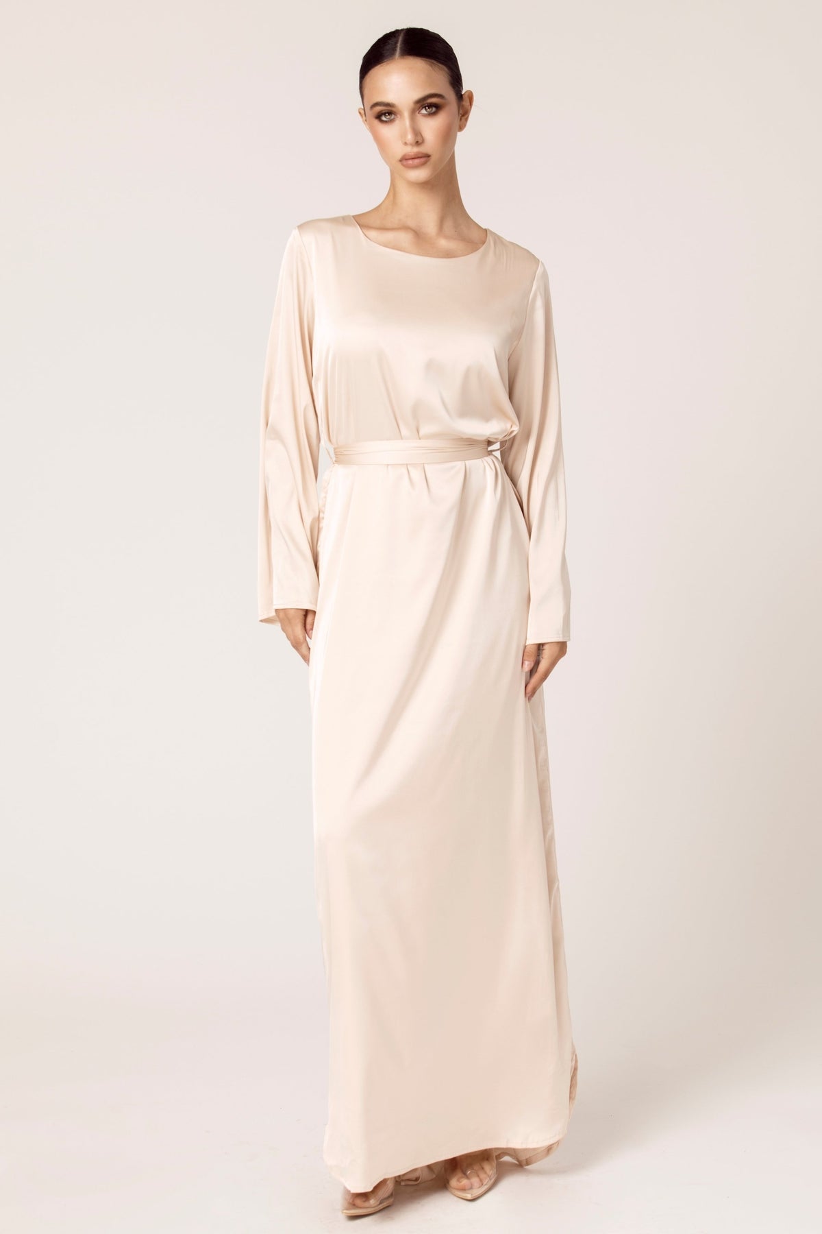 Satin Slip Maxi Dress - Champagne Veiled Collection 