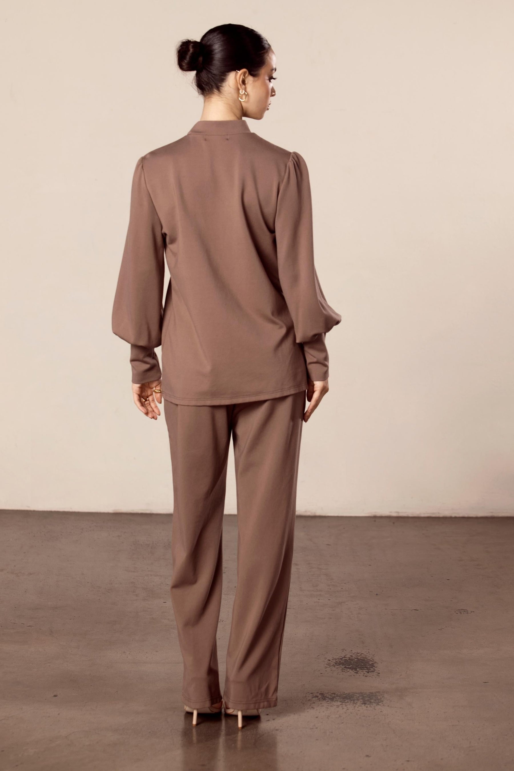 Seam Front Tailored Straight Pants - Mocha Veiled Collection 