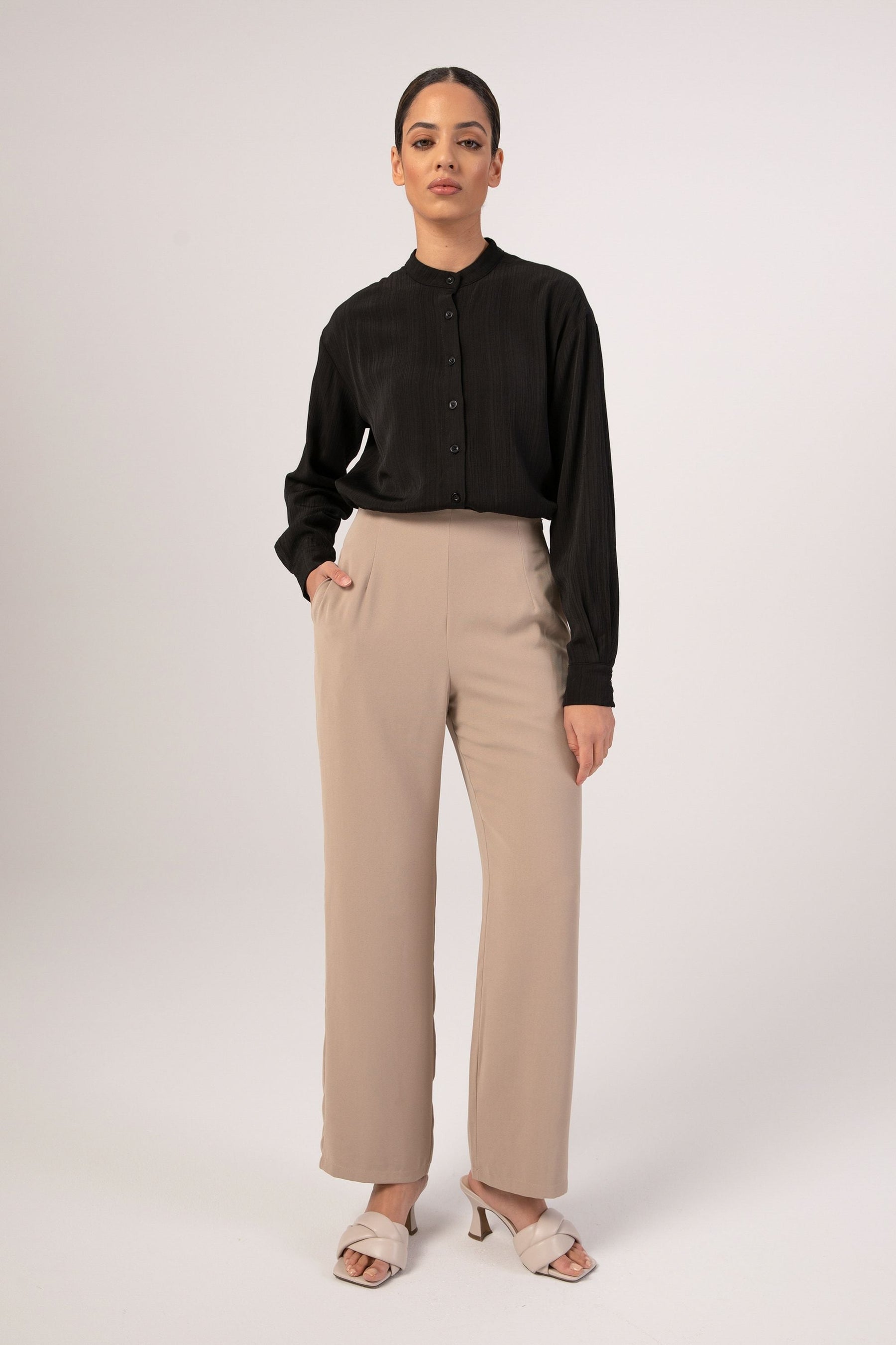 Seamless Waist Wide Leg Trousers - Sandstone Veiled Collection 