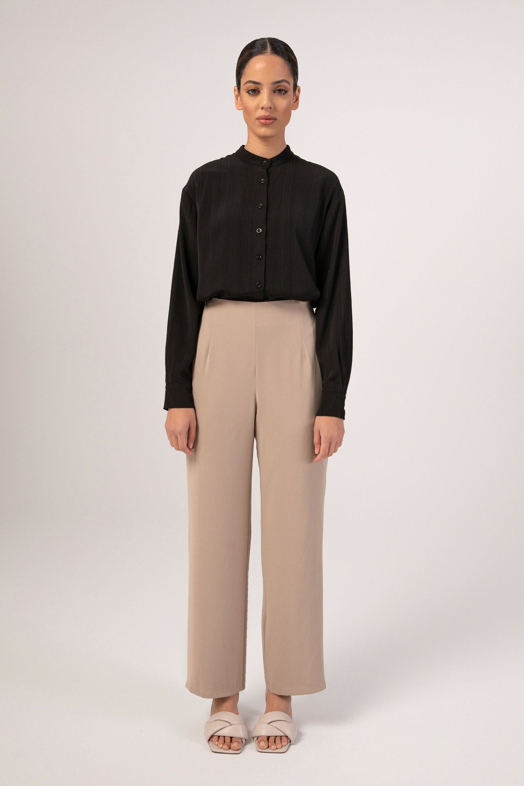 Seamless Waist Wide Leg Trousers - Sandstone Veiled Collection 