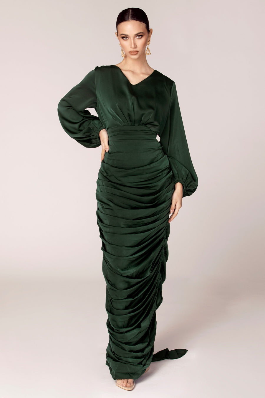 Selena Rouched Wrap Waist Gown - Emerald Green