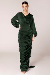 Selena Rouched Wrap Waist Gown - Emerald Green Veiled Collection 