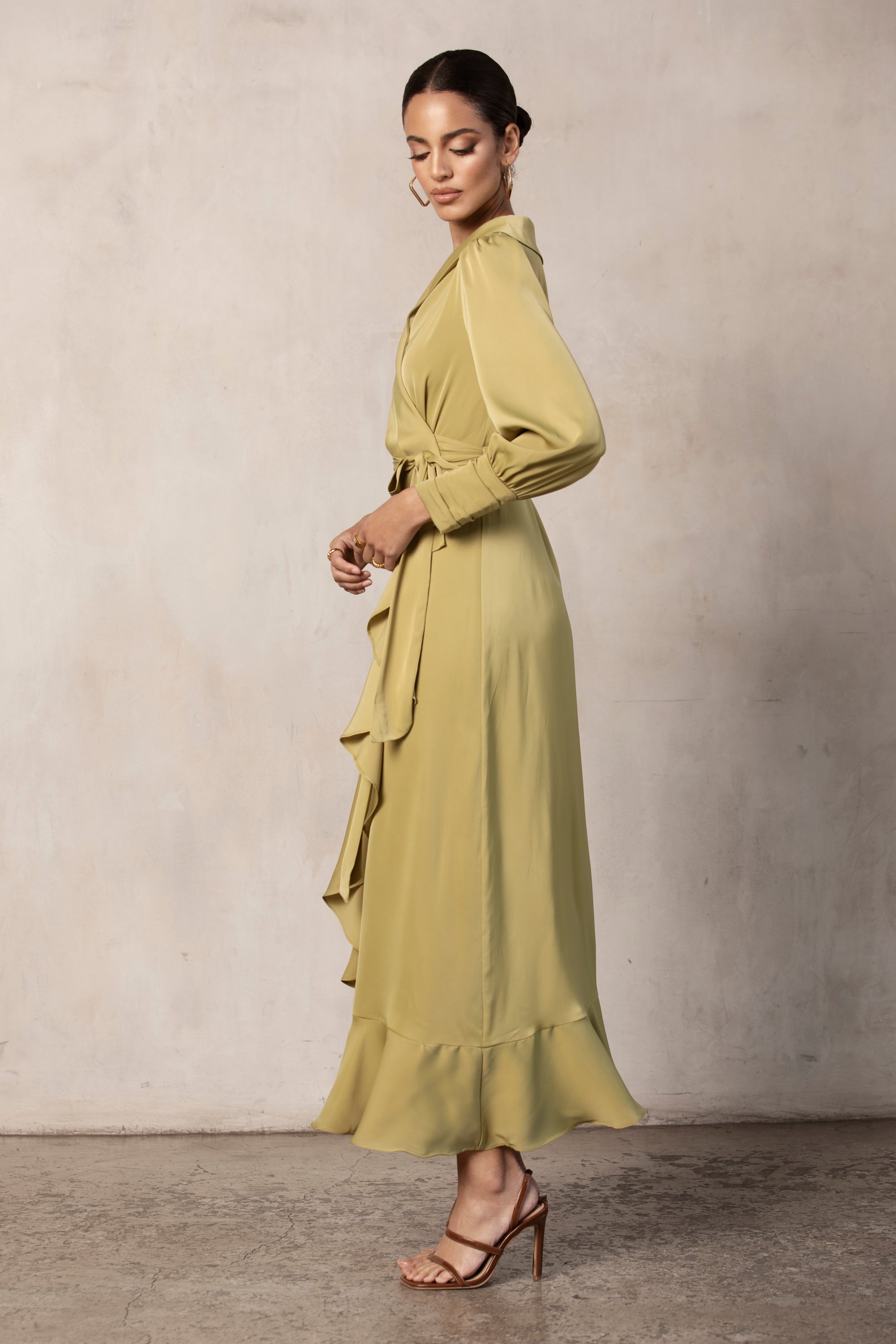 Shereen Wrap Front Satin Maxi Dress - Cypress Green Veiled Collection 