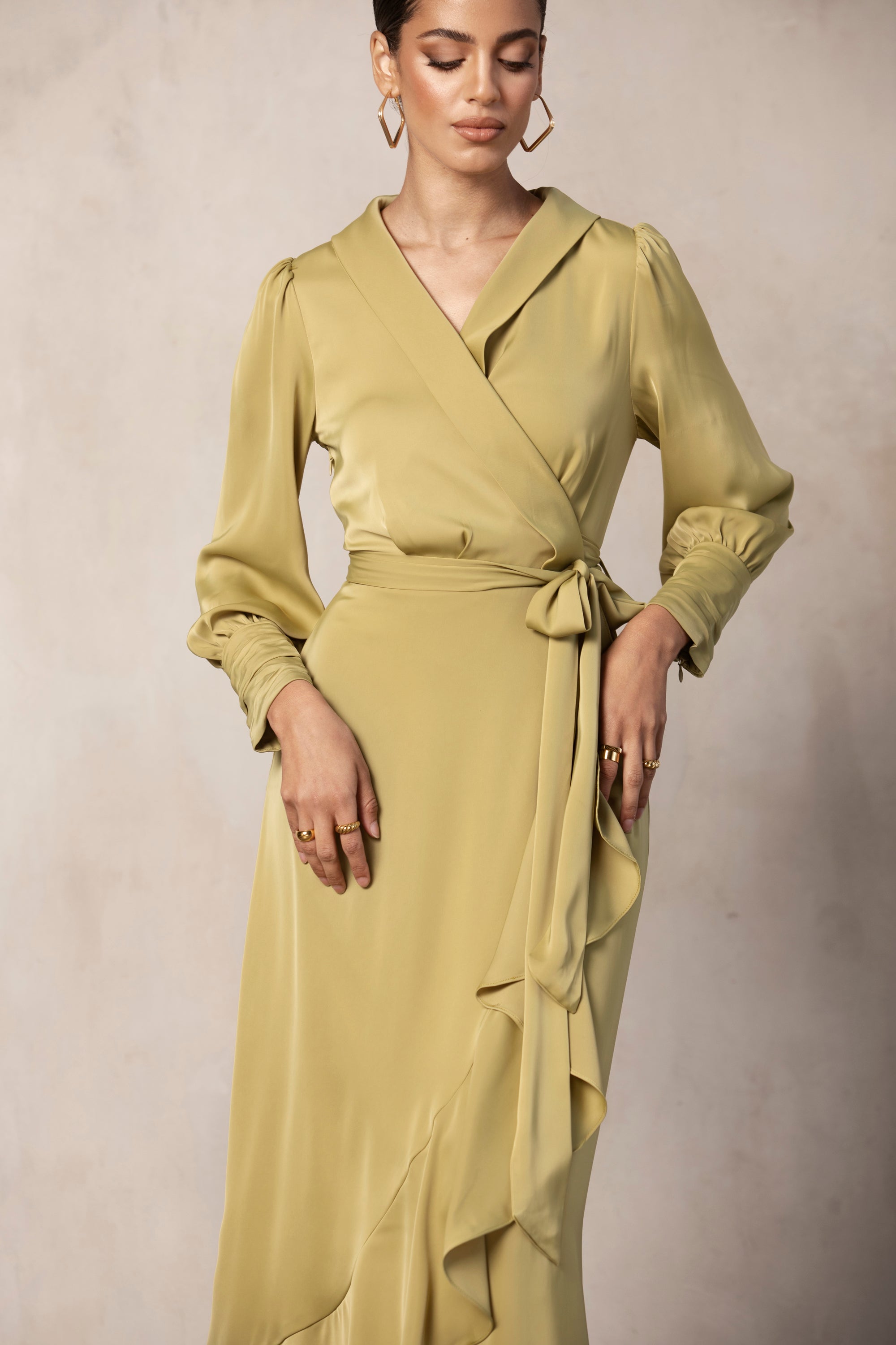 Shereen Wrap Front Satin Maxi Dress - Cypress Green