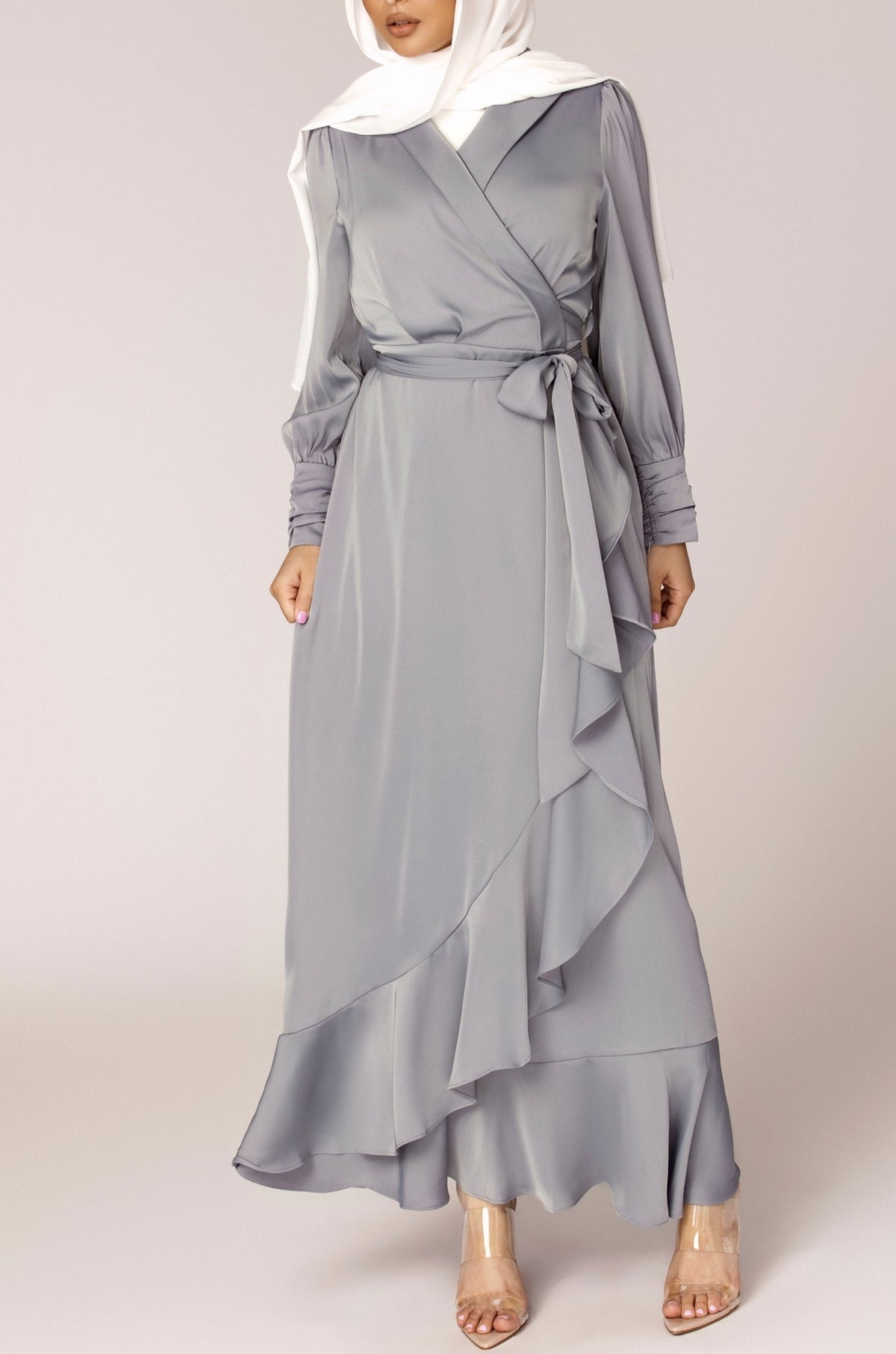 Shereen Wrap Front Satin Maxi Dress - Ocean Blue Veiled Collection 