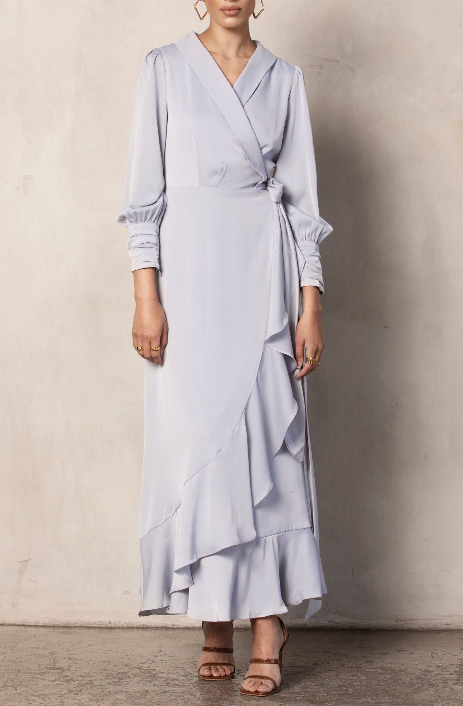 Shereen Wrap Front Satin Maxi Dress - Opal Veiled Collection 