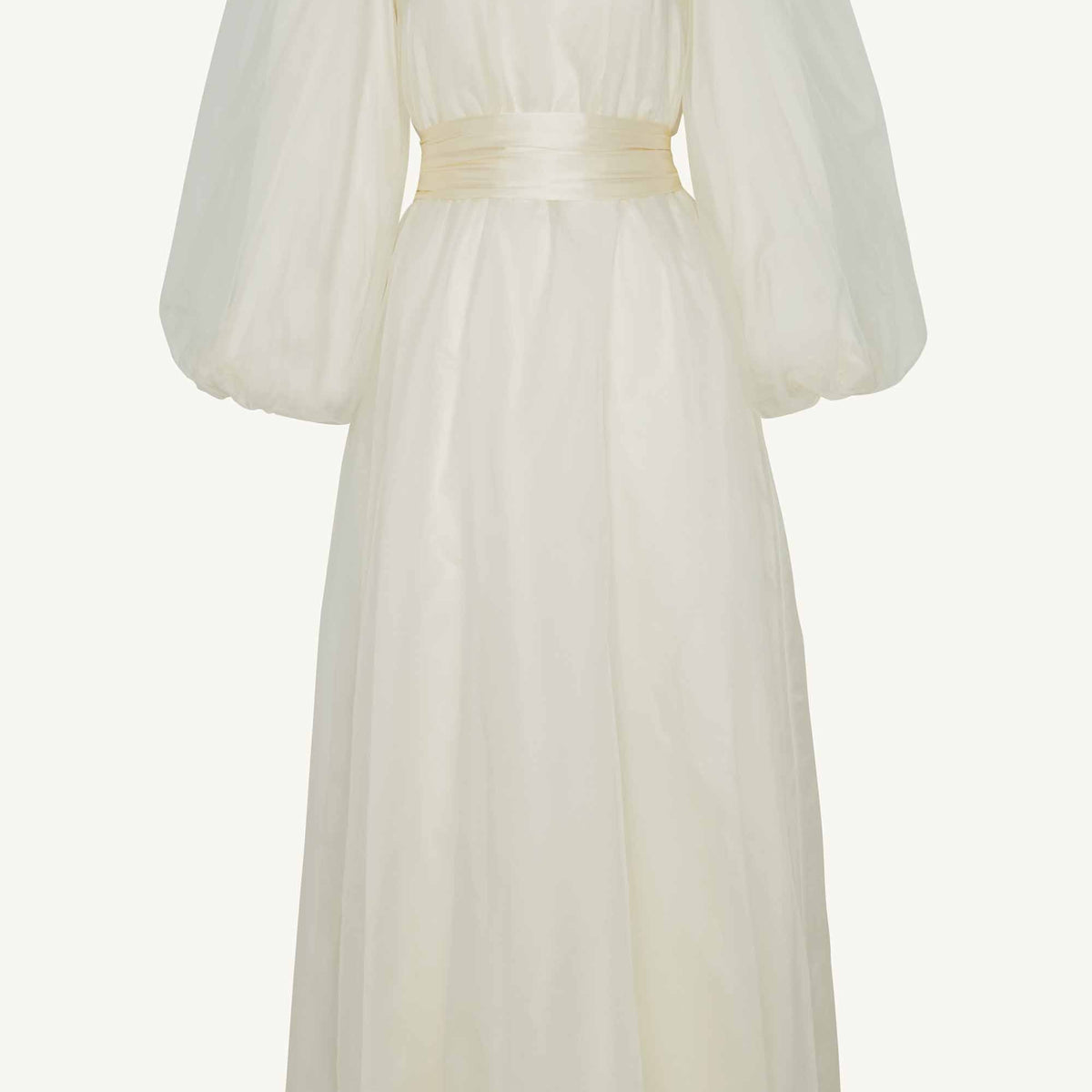 Silk Organza Balloon Sleeve A-Line Maxi Dress - Off White