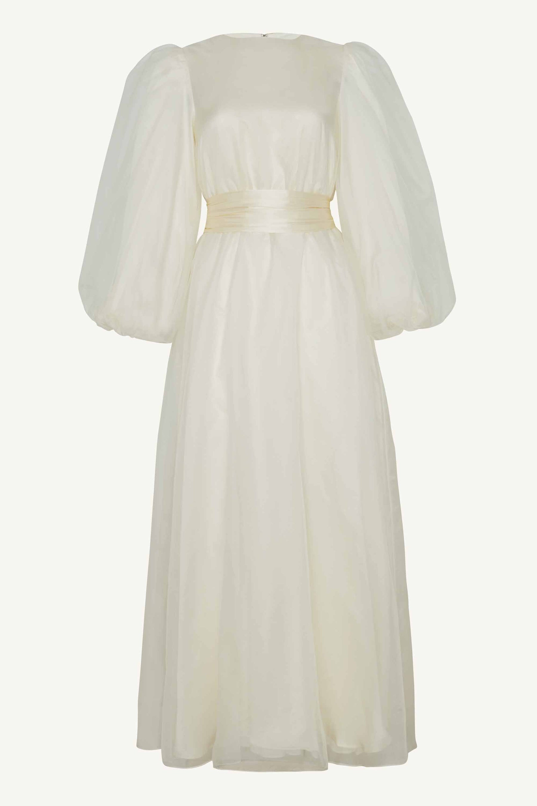 Silk Organza Balloon Sleeve A-Line Maxi Dress - Off White