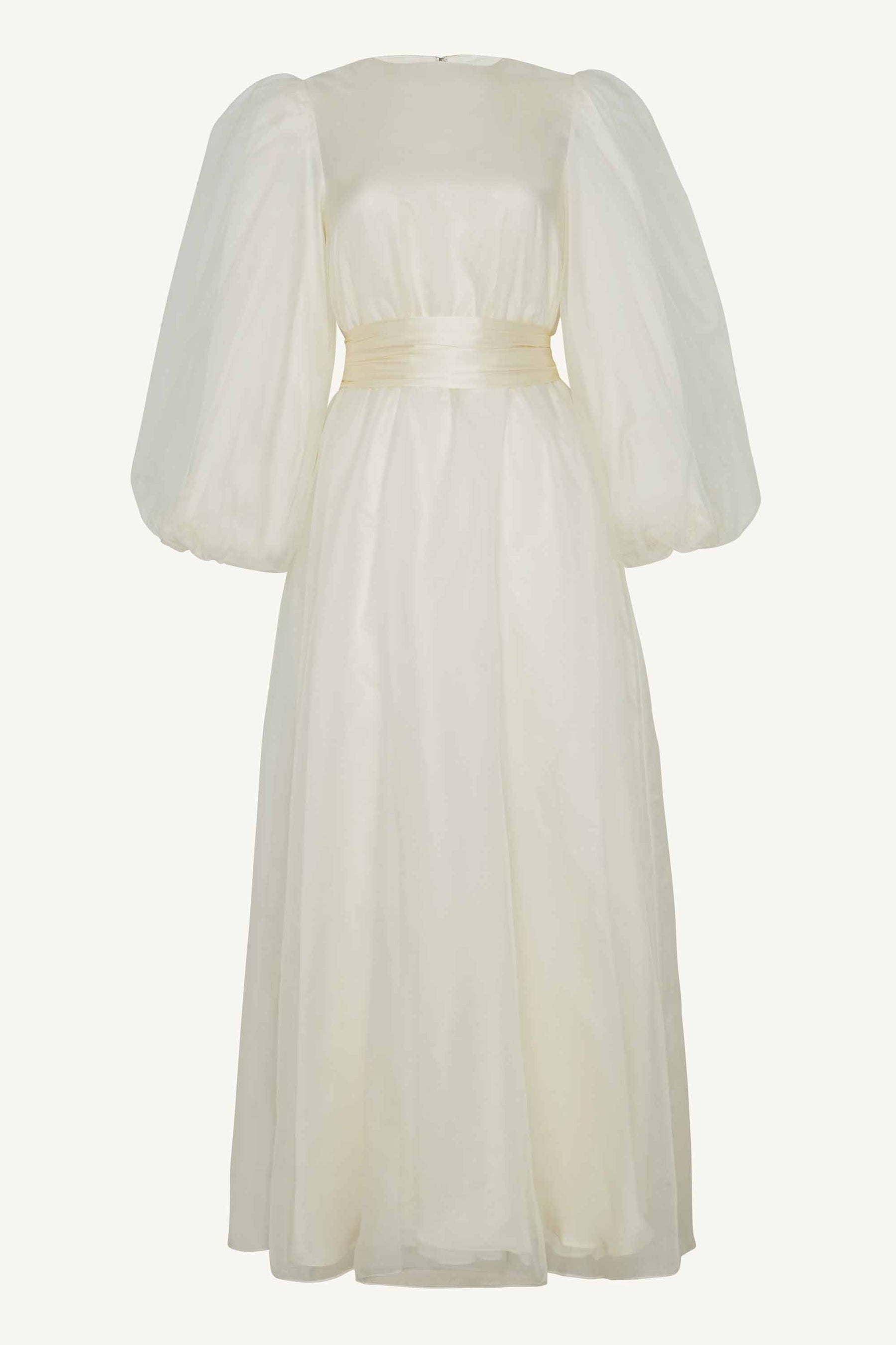 Silk Organza Balloon Sleeve A-Line Maxi Dress - Off White Clothing Veiled 