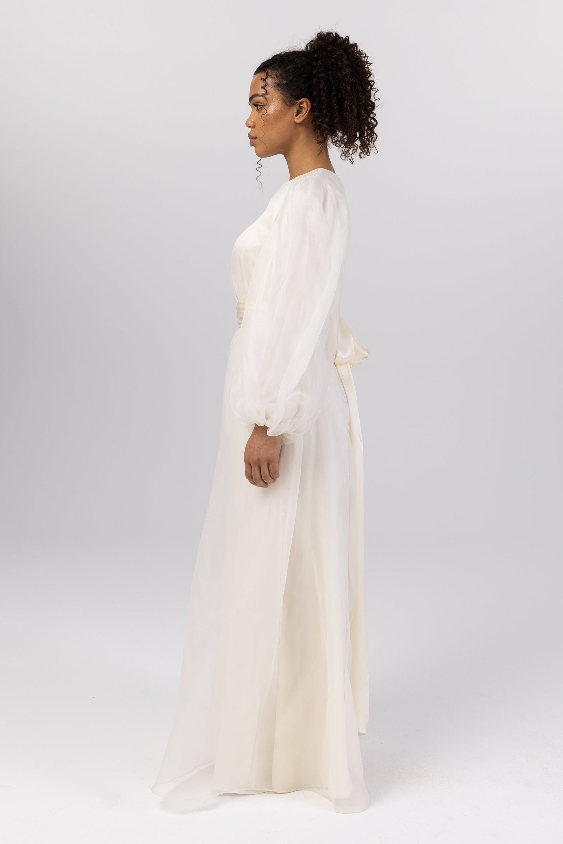 Silk Organza Balloon Sleeve A-Line Maxi Dress - Off White epschoolboard 