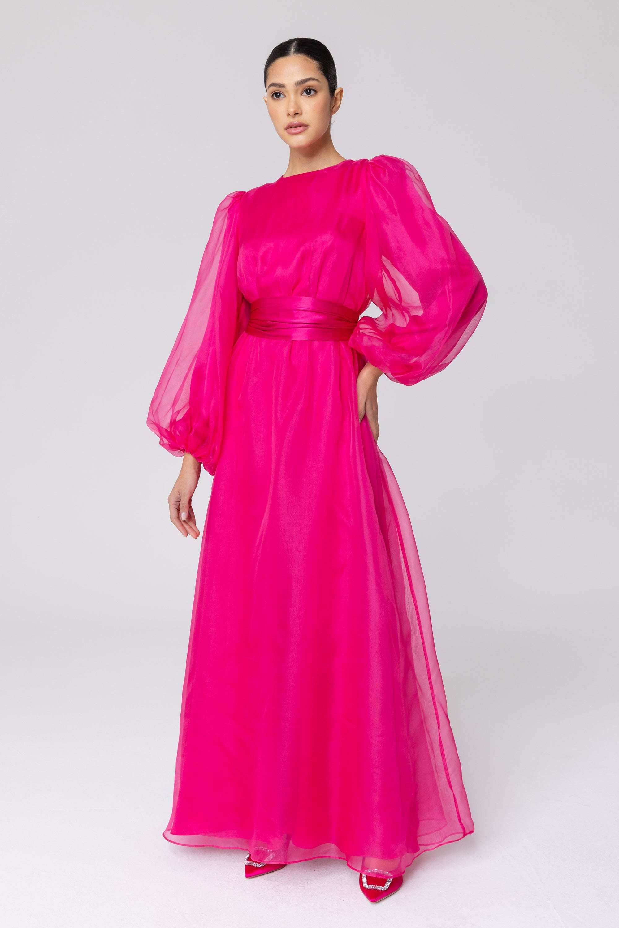 A line maxi store dress with sleeves