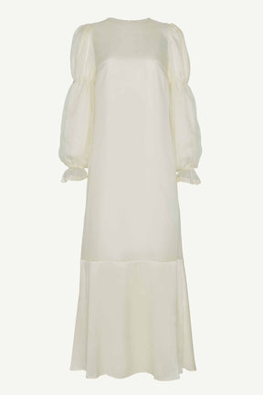 Silk Organza Satin Trim Maxi Dress - Off White Clothing Veiled 