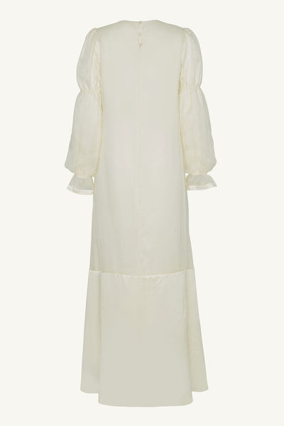 Silk Organza Satin Trim Maxi Dress - Off White