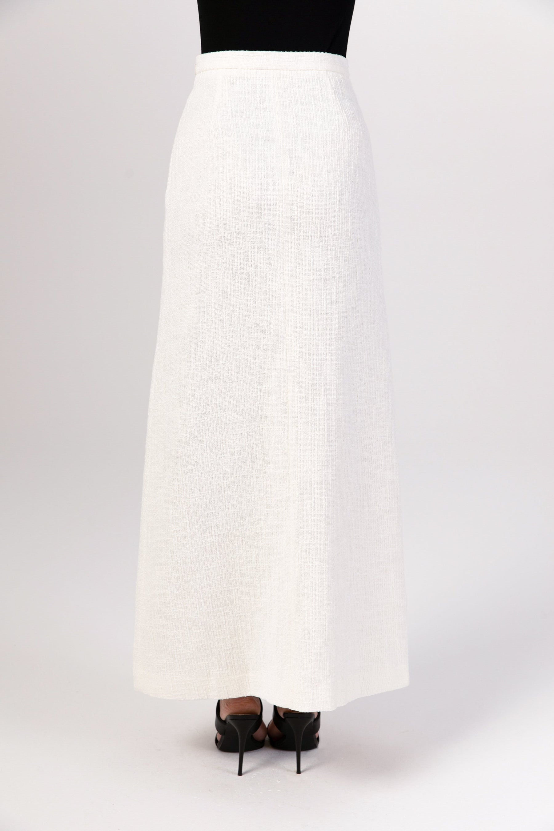 Sophia Tweed Button Front Maxi Skirt - Pearl Clothing Veiled 