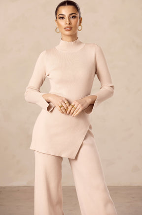 Split Hem Knit Ribbed Top - Nude Veiled Collection 