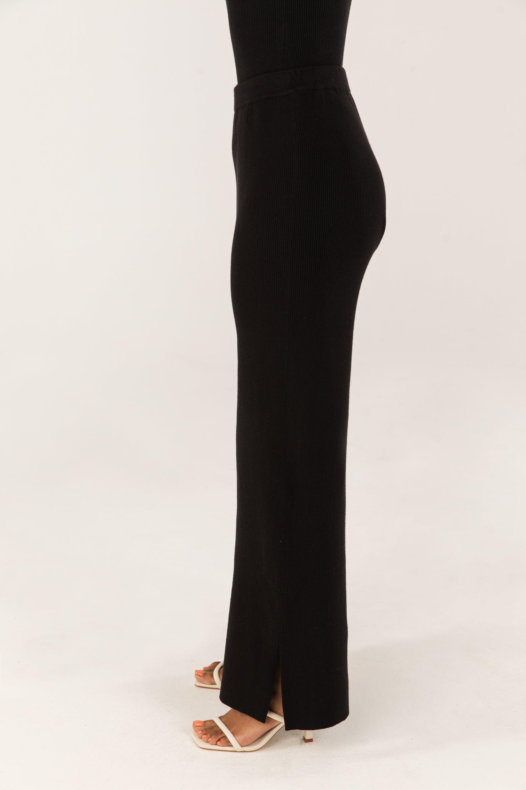 Ribbed Modal Blend Wide-Leg Trousers