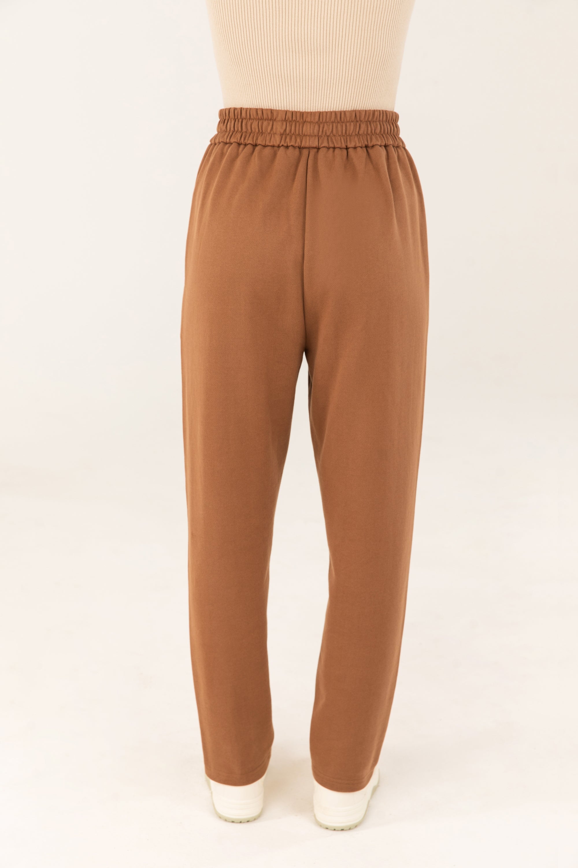 Straight Leg Seam Front Cotton Blend Sweatpants - Coffee Bean Veiled Collection 
