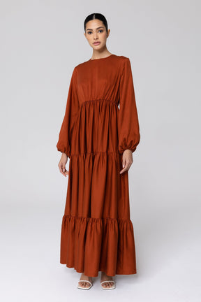 Tala Tiered Linen Maxi Dress - Baked Clay Veiled 