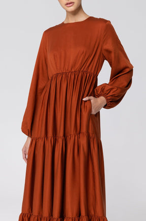 Tala Tiered Linen Maxi Dress - Baked Clay Veiled 