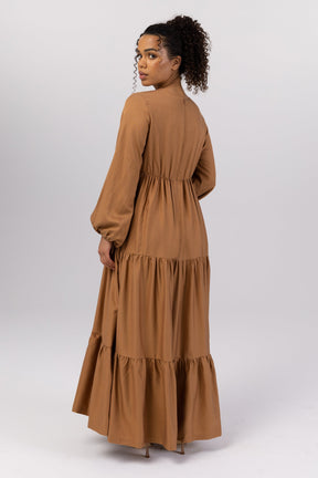 Tala Tiered Linen Maxi Dress - Brown Sugar Veiled 