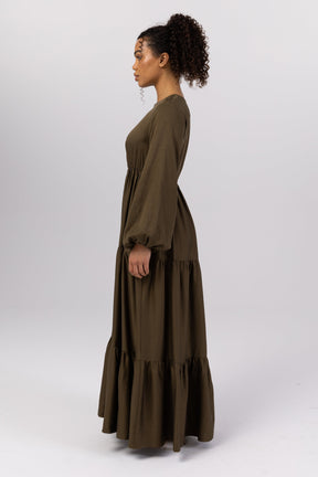 Tala Tiered Linen Maxi Dress - Dark Olive Veiled 