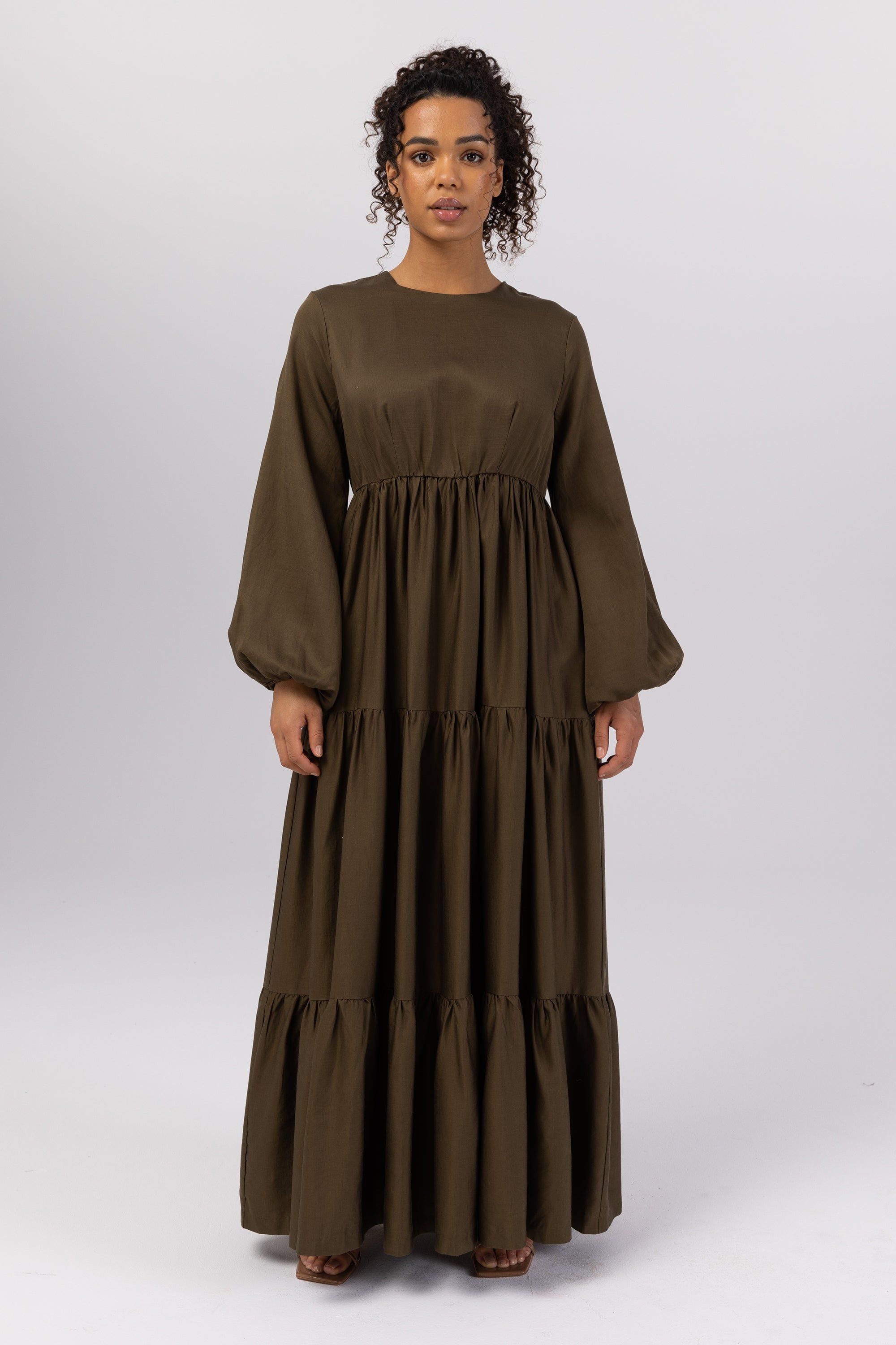Hunter Green Maxi Dress - Long Sleeve Maxi Dress - Tiered Dress