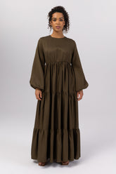 Tala Tiered Linen Maxi Dress - Dark Olive Veiled 
