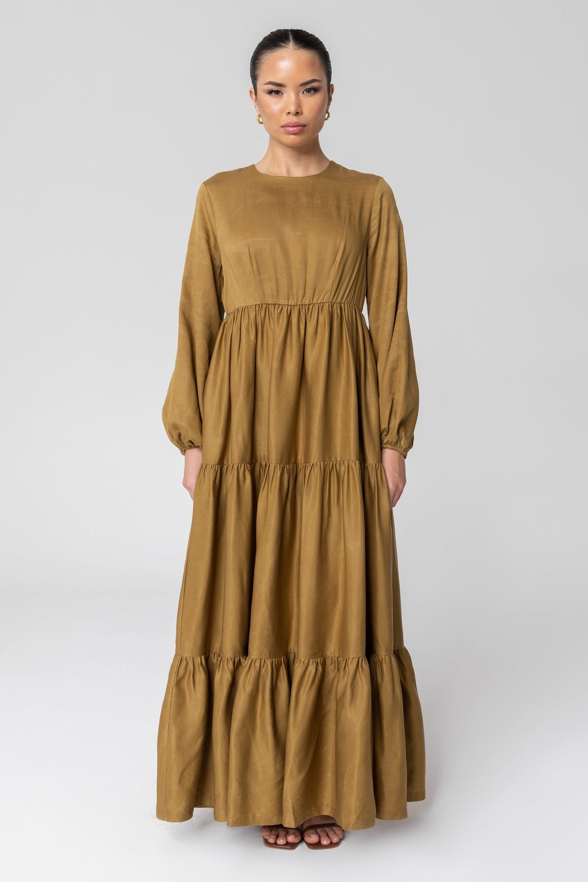 Tala Tiered Linen Maxi Dress - Green Moss Clothing Veiled 