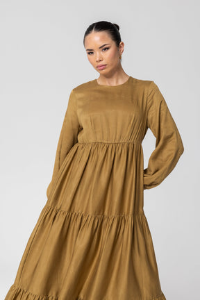 Tala Tiered Linen Maxi Dress - Green Moss Clothing Veiled 