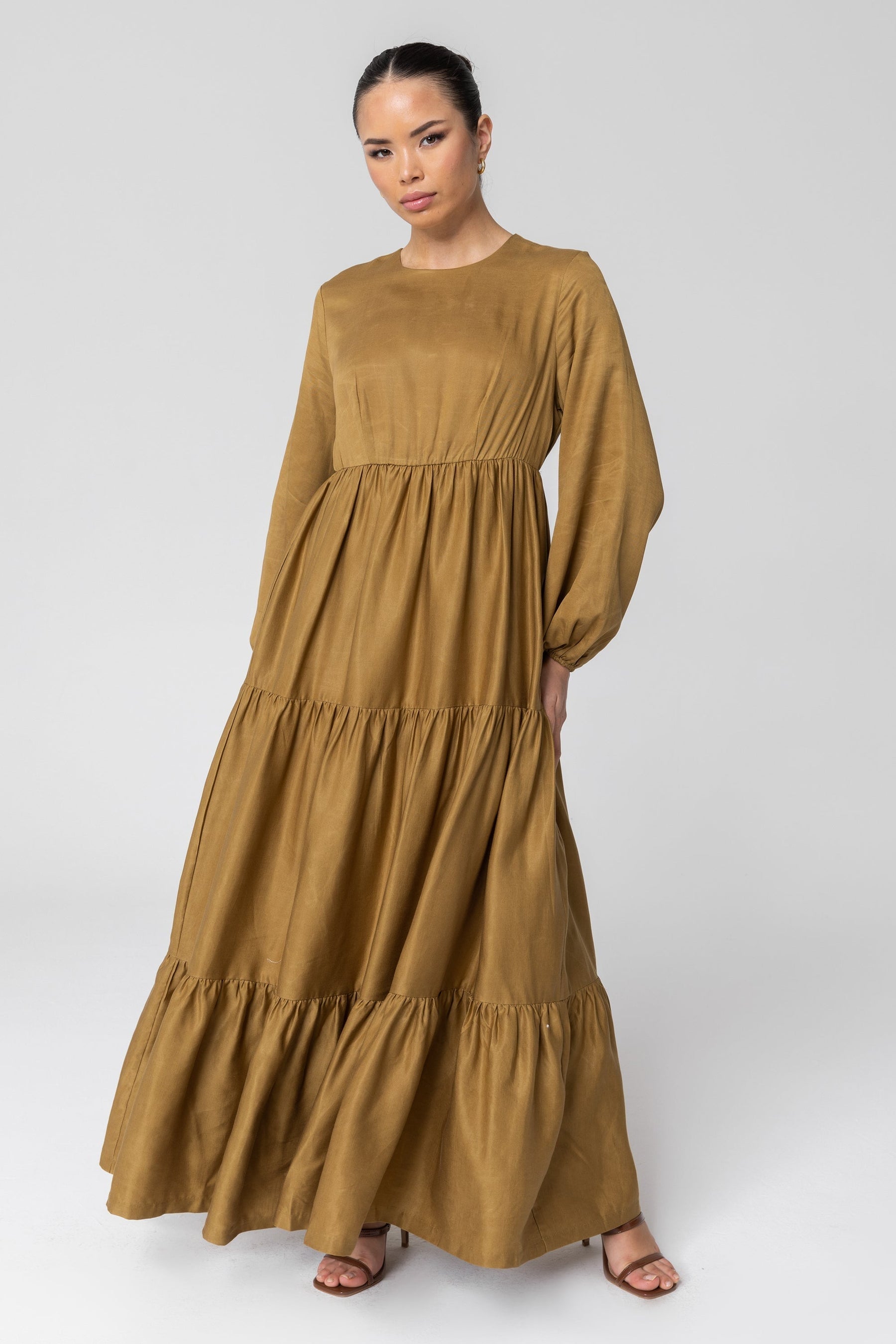 Tala Tiered Linen Maxi Dress - Green Moss Clothing epschoolboard 