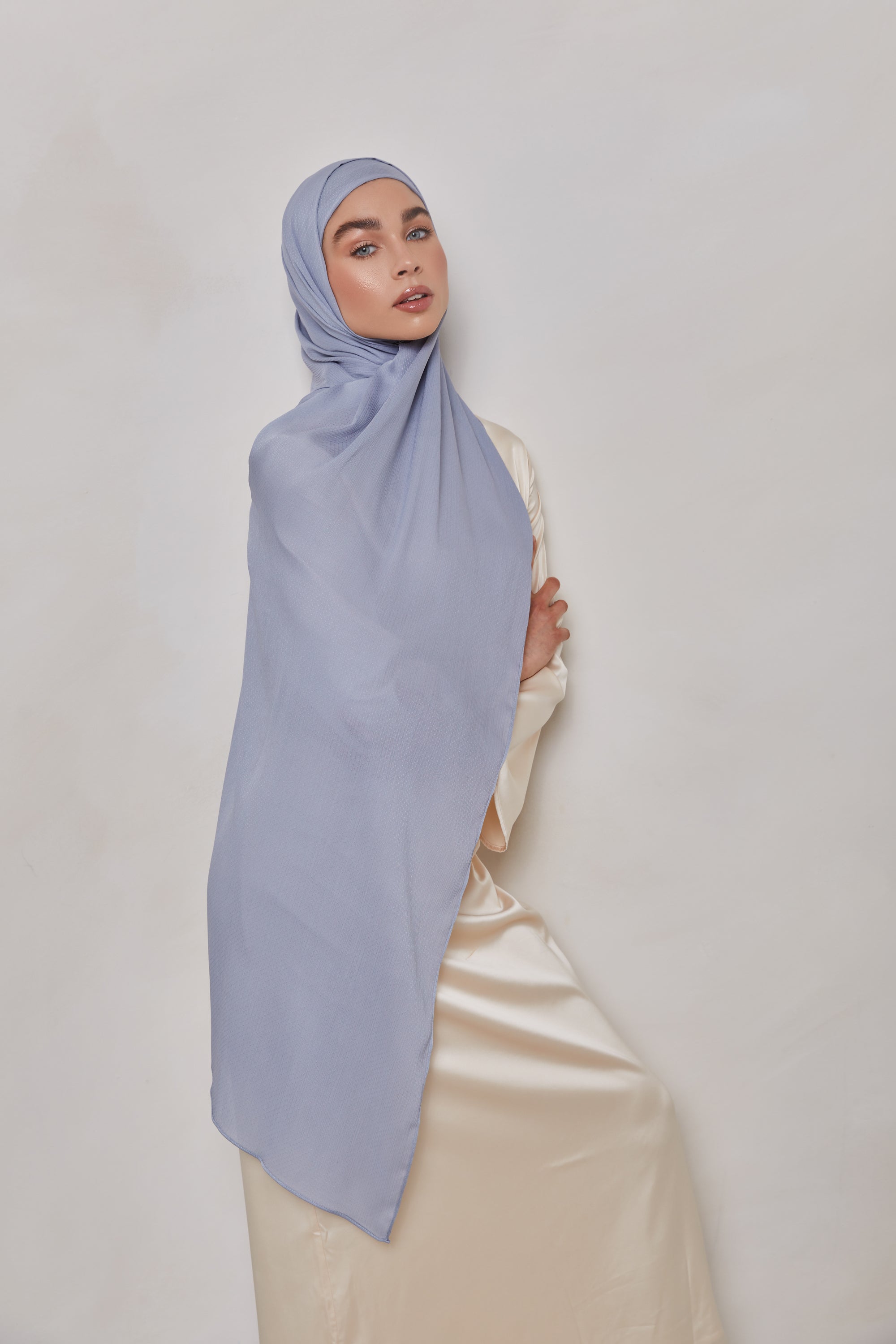 TEXTURE Crepe Hijab - Denim Dots Veiled Collection 
