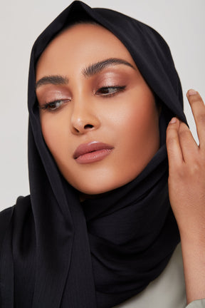 TEXTURE Satin Crepe Hijab - Black Crepe Veiled Collection 