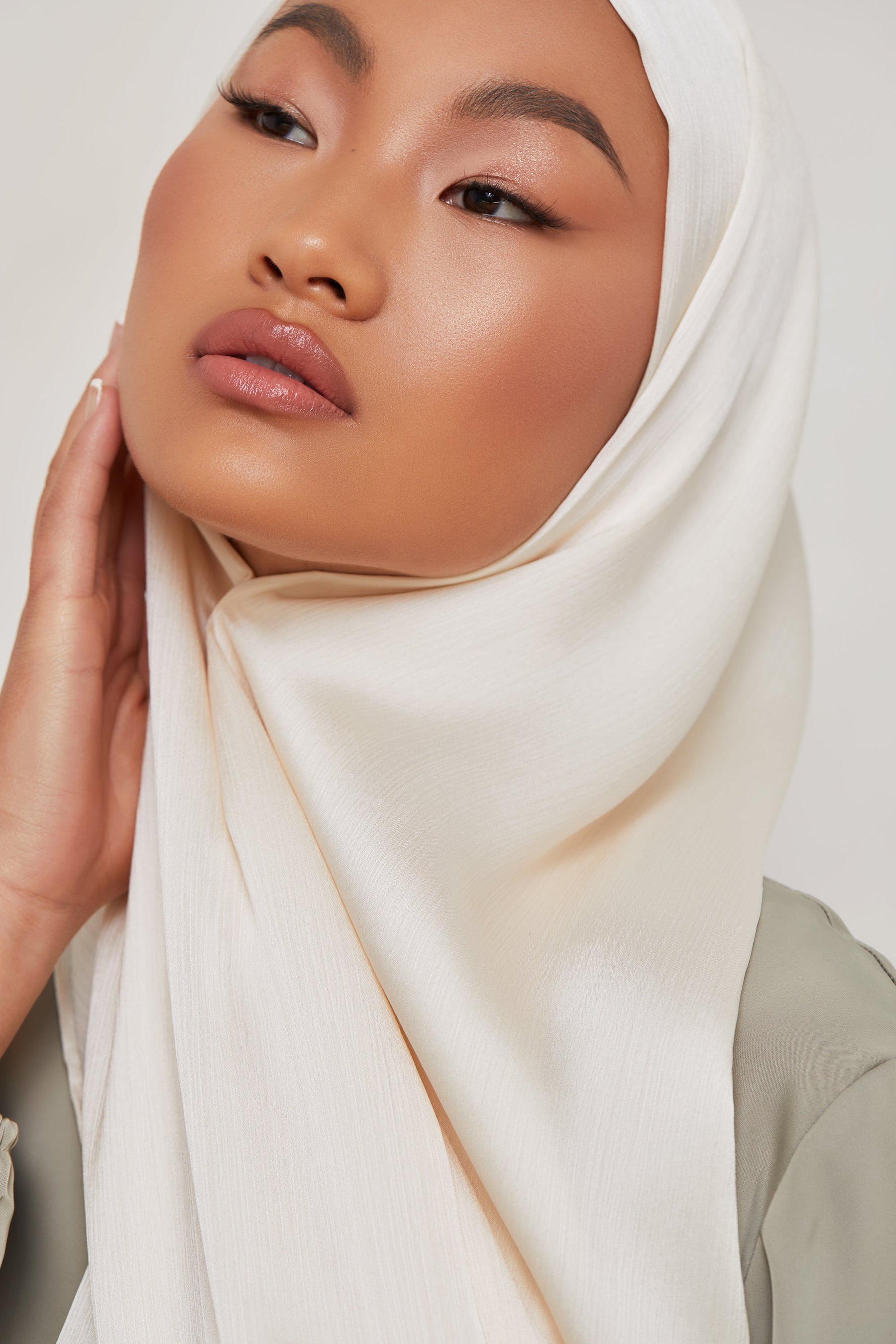 TEXTURE Satin Crepe Hijab - Ivory Crepe Veiled Collection 