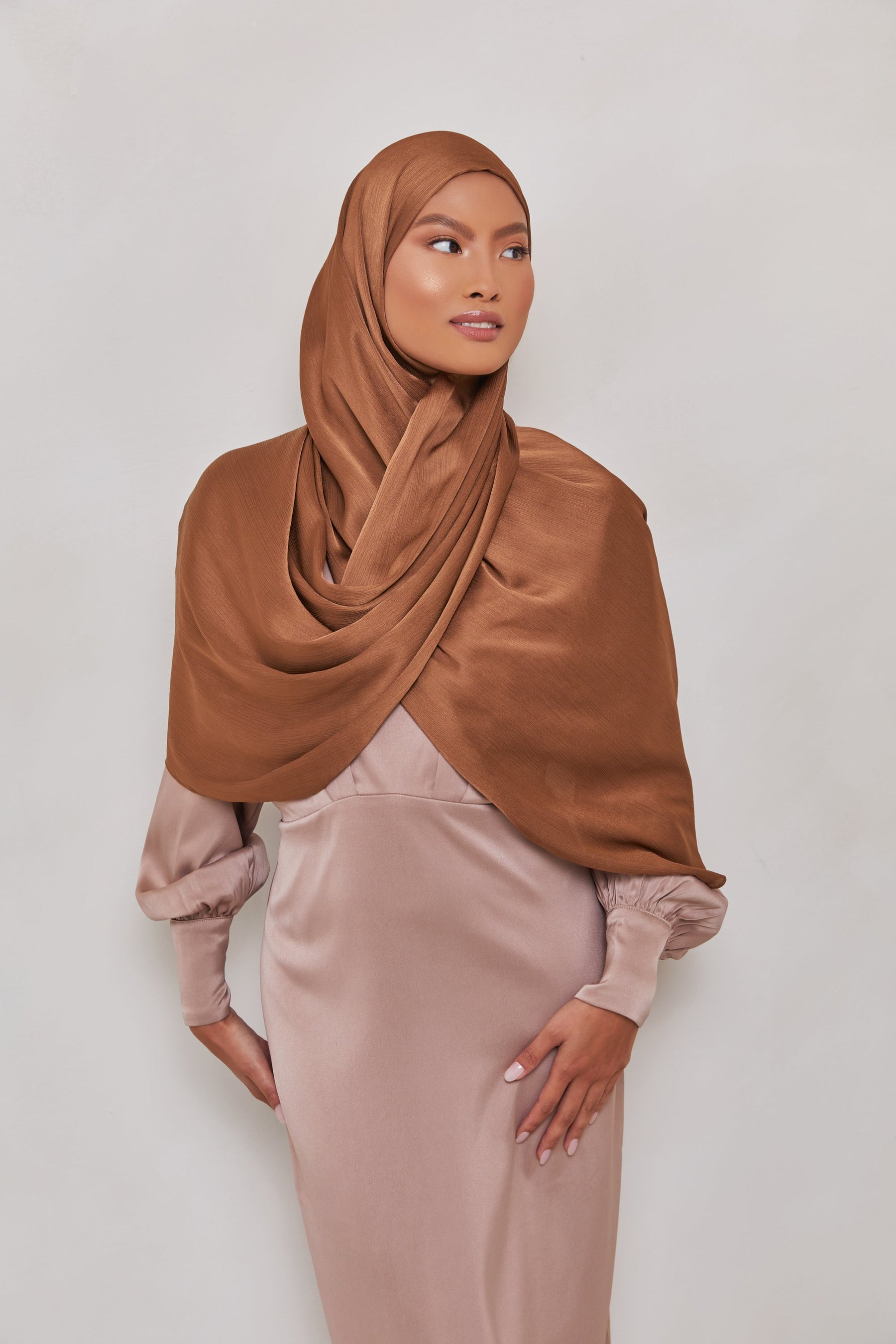 TEXTURE Satin Crepe Hijab - Toffee Crepe Veiled Collection 