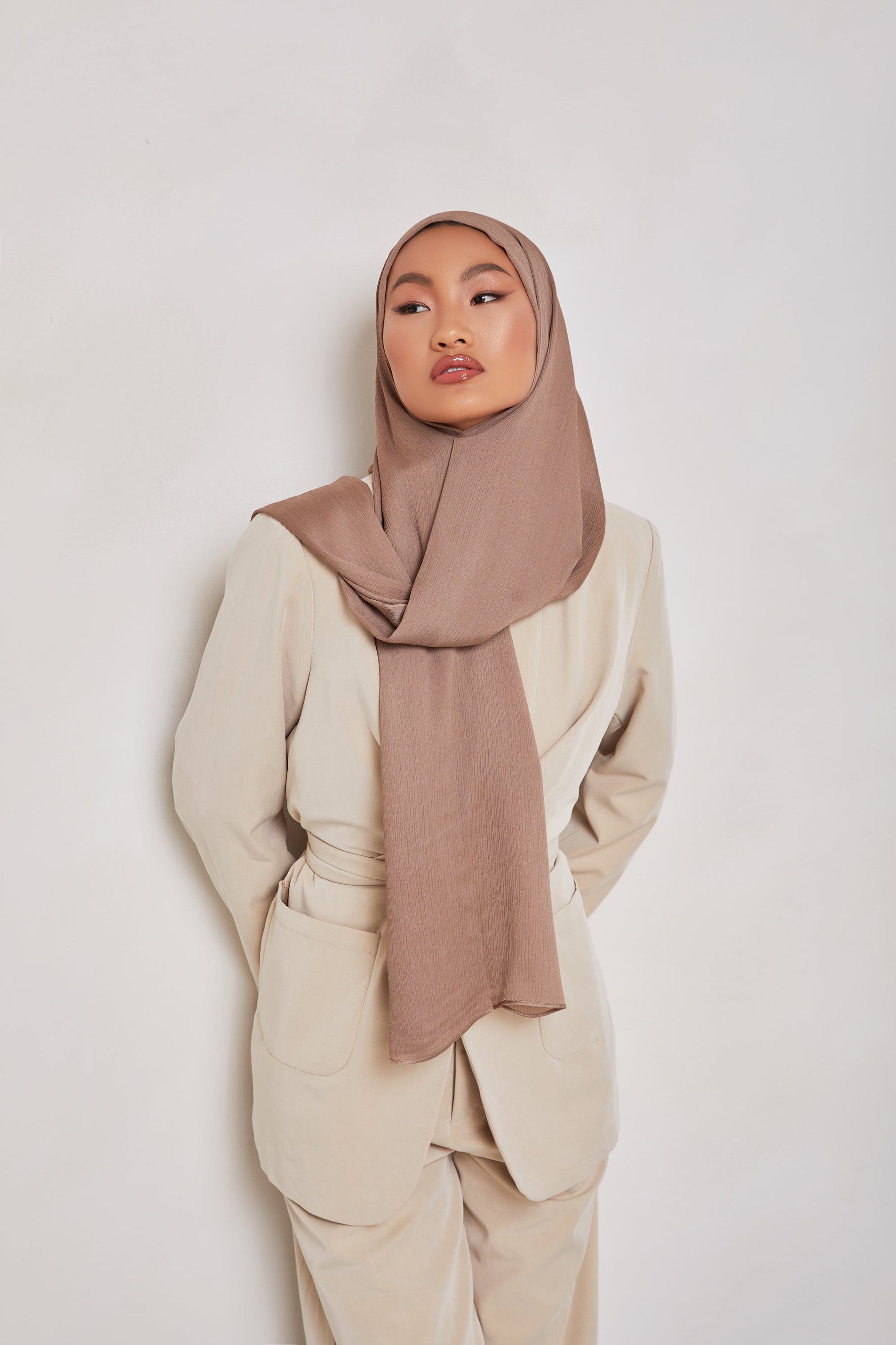 TEXTURE Satin Crepe Hijab - Walnut Crepe Veiled Collection 