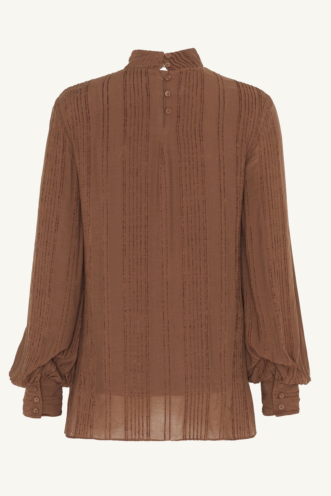 Textured Rayon Balloon Sleeve Blouse - Brown Cocoa Clothing Veiled Collection 