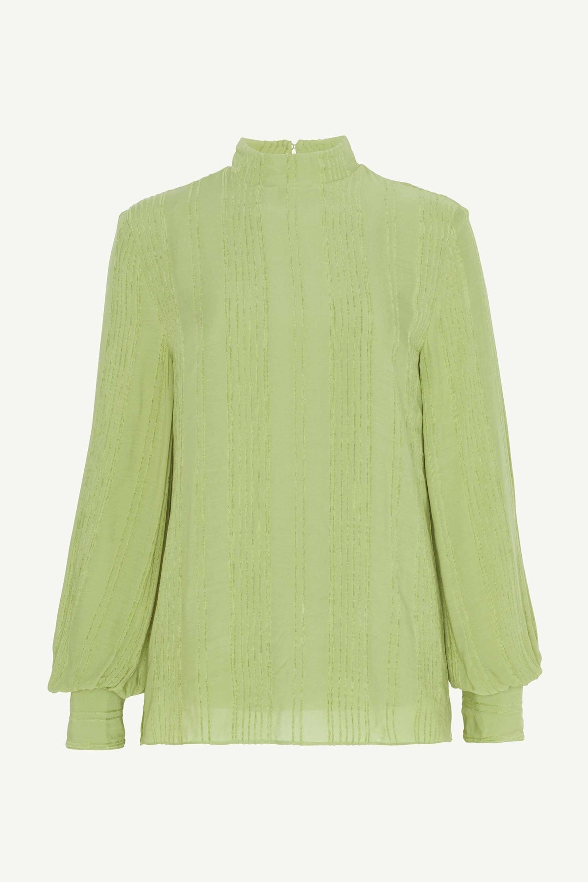 Textured Rayon Balloon Sleeve Blouse - Fern Green Clothing Veiled Collection 