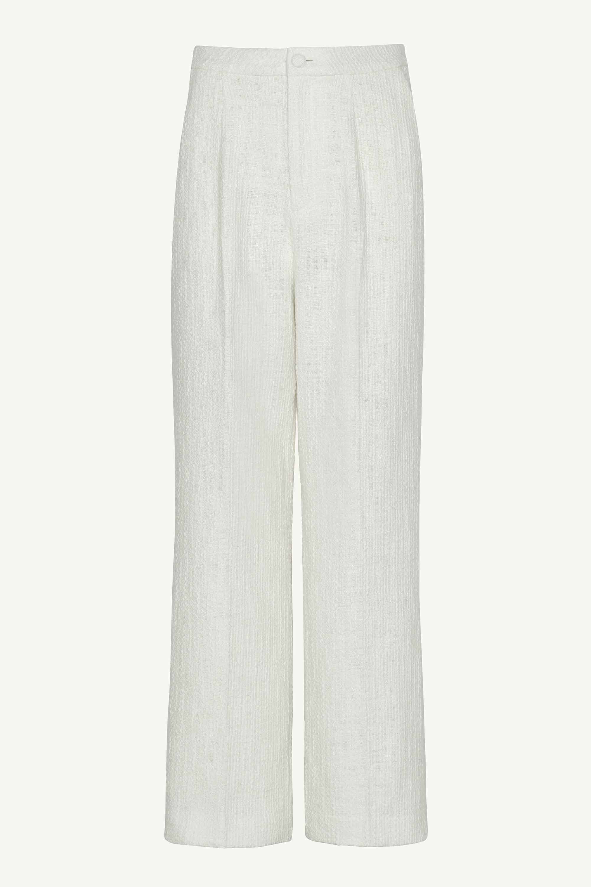 Theya Tweed Wide Leg Pants - Pearl