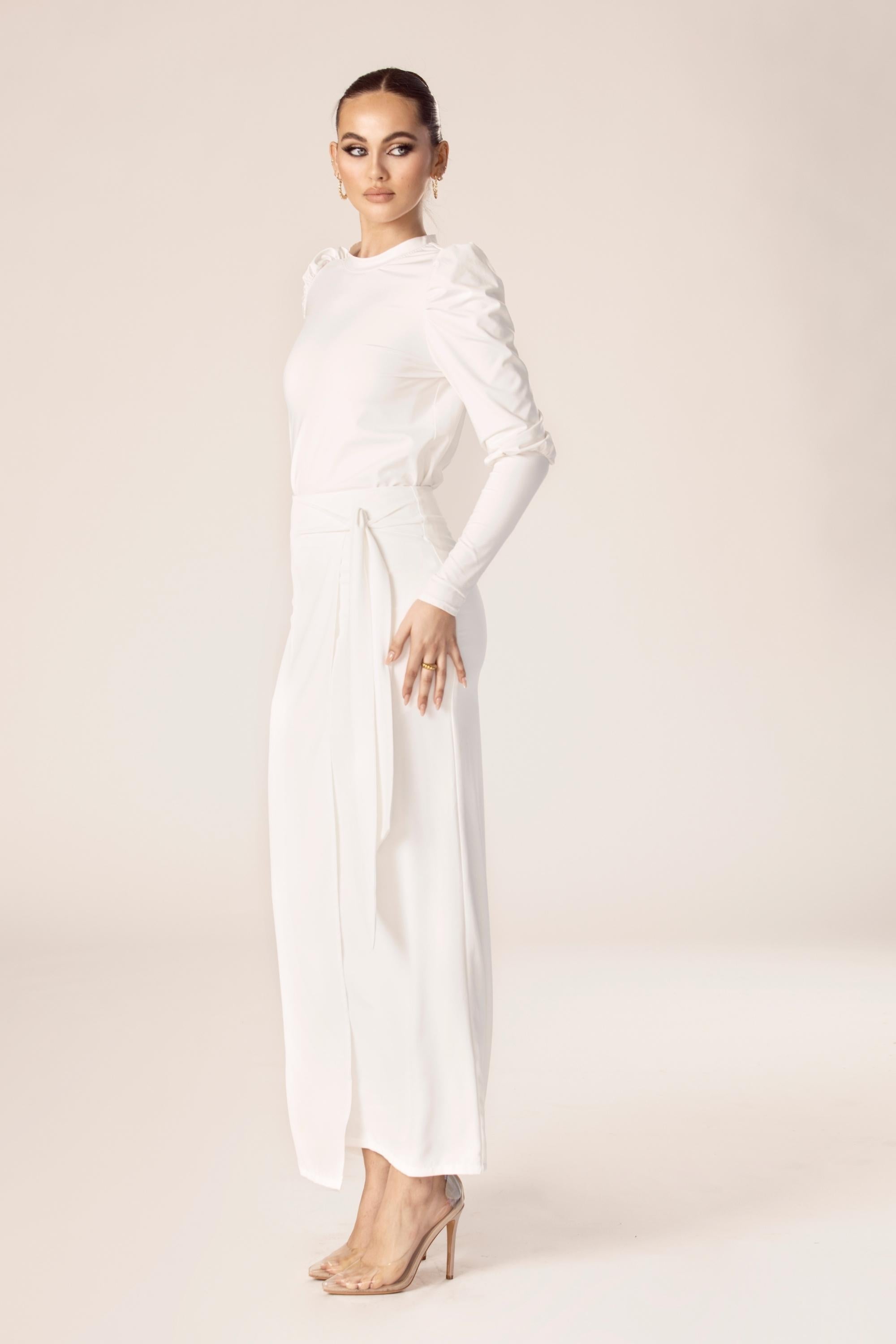 Tie Waist Maxi Skirt - White Veiled Collection 
