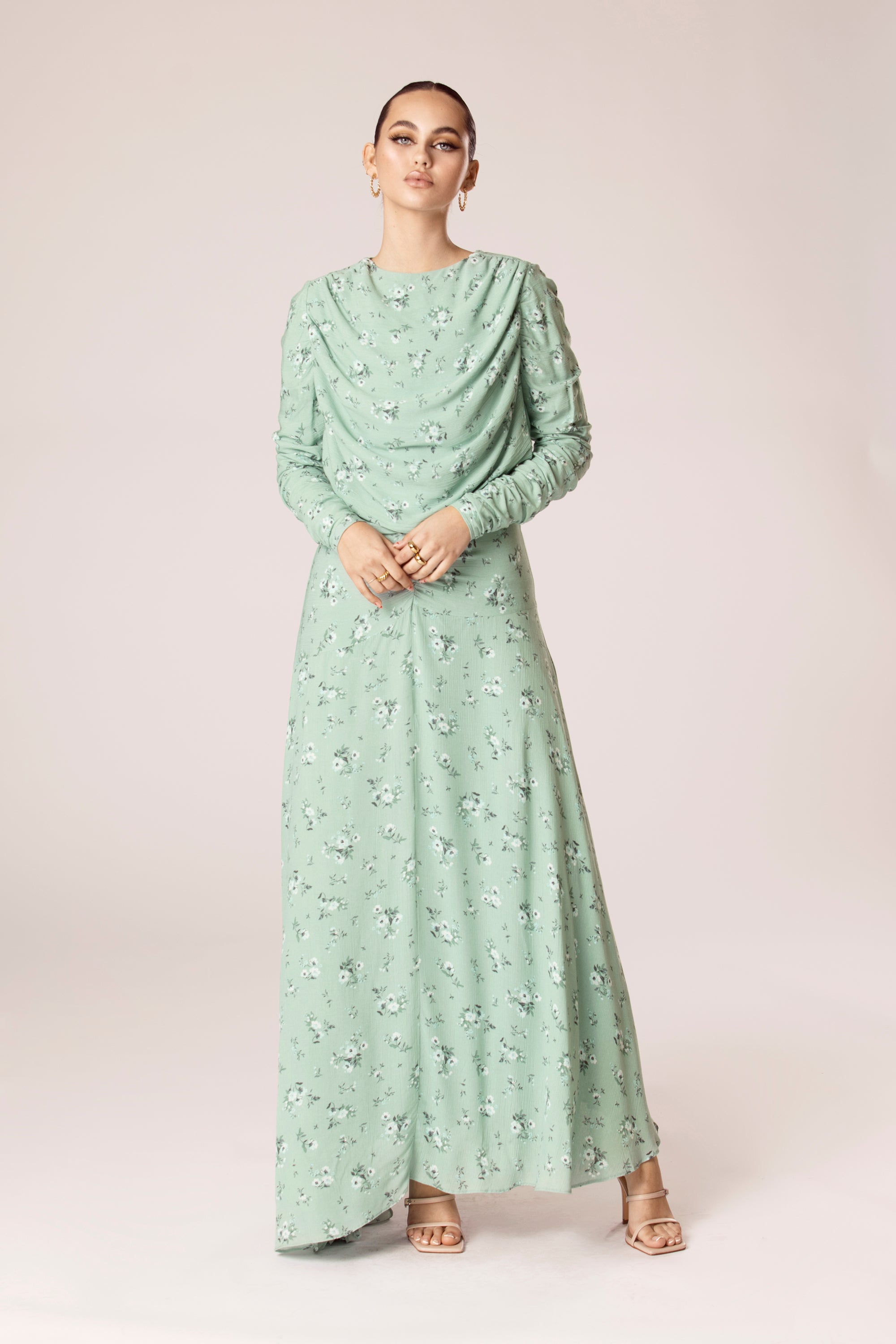 Valeria Floral Rouched Asymmetric Maxi Dress Veiled Collection 