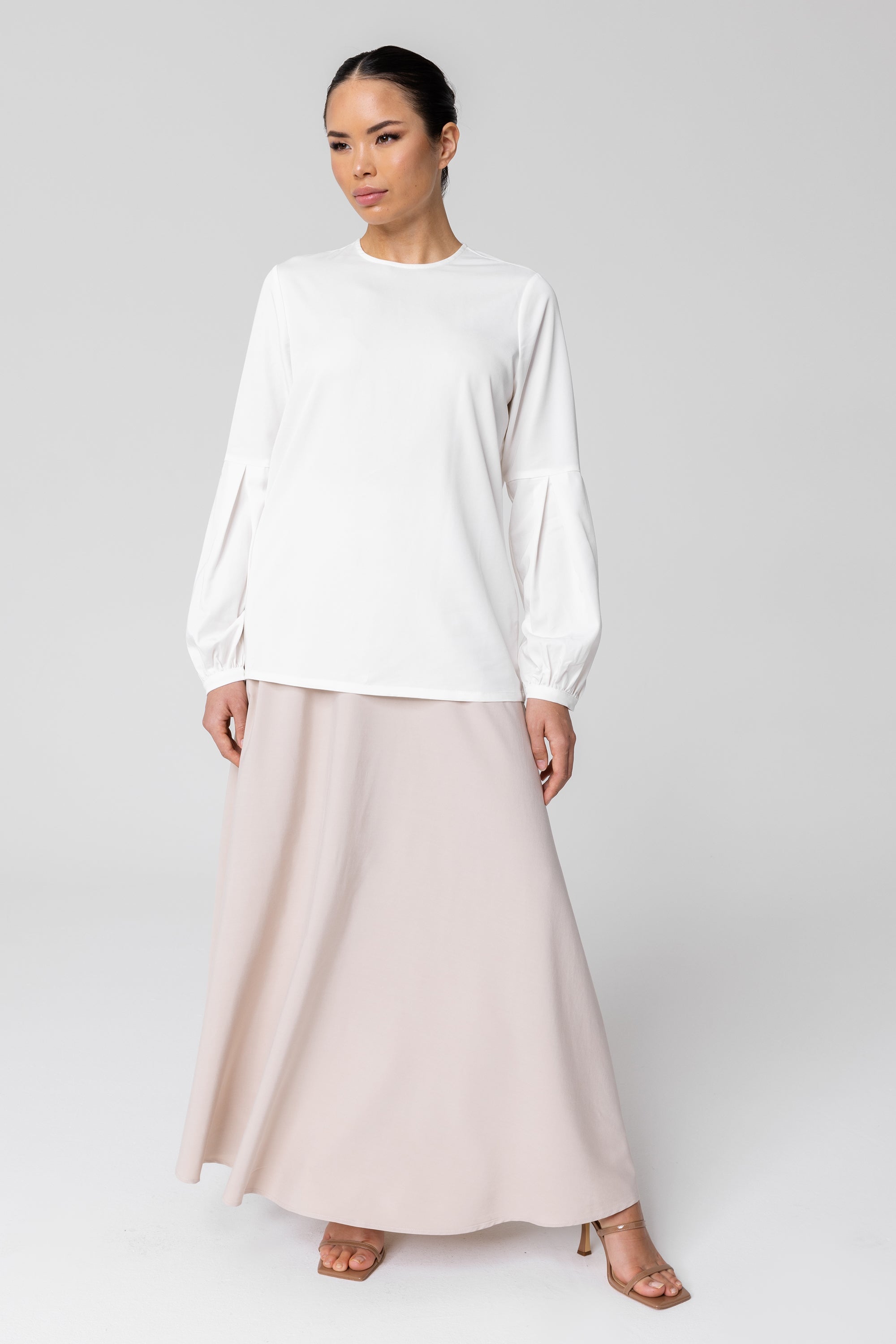 Valerie Balloon Sleeve Top - White Veiled Collection 