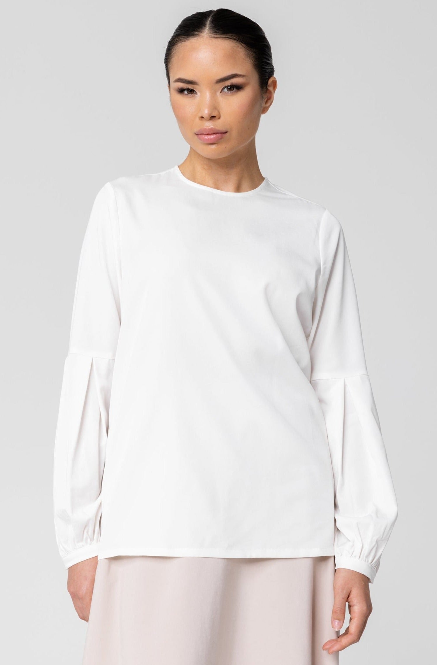 Valerie Balloon Sleeve Top - White Veiled Collection 
