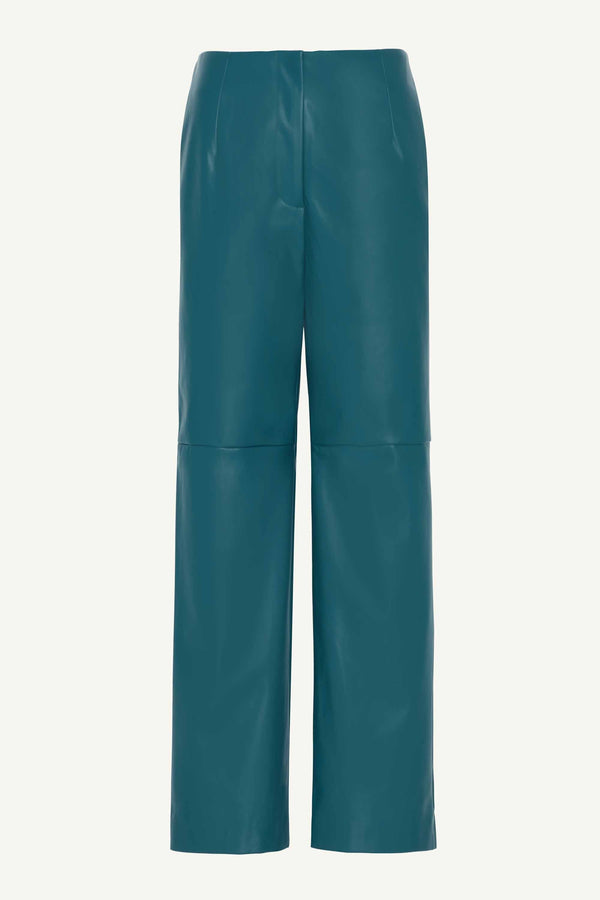 Vegan Leather Wide Leg Trousers - Deep Teal Clothing Veiled 