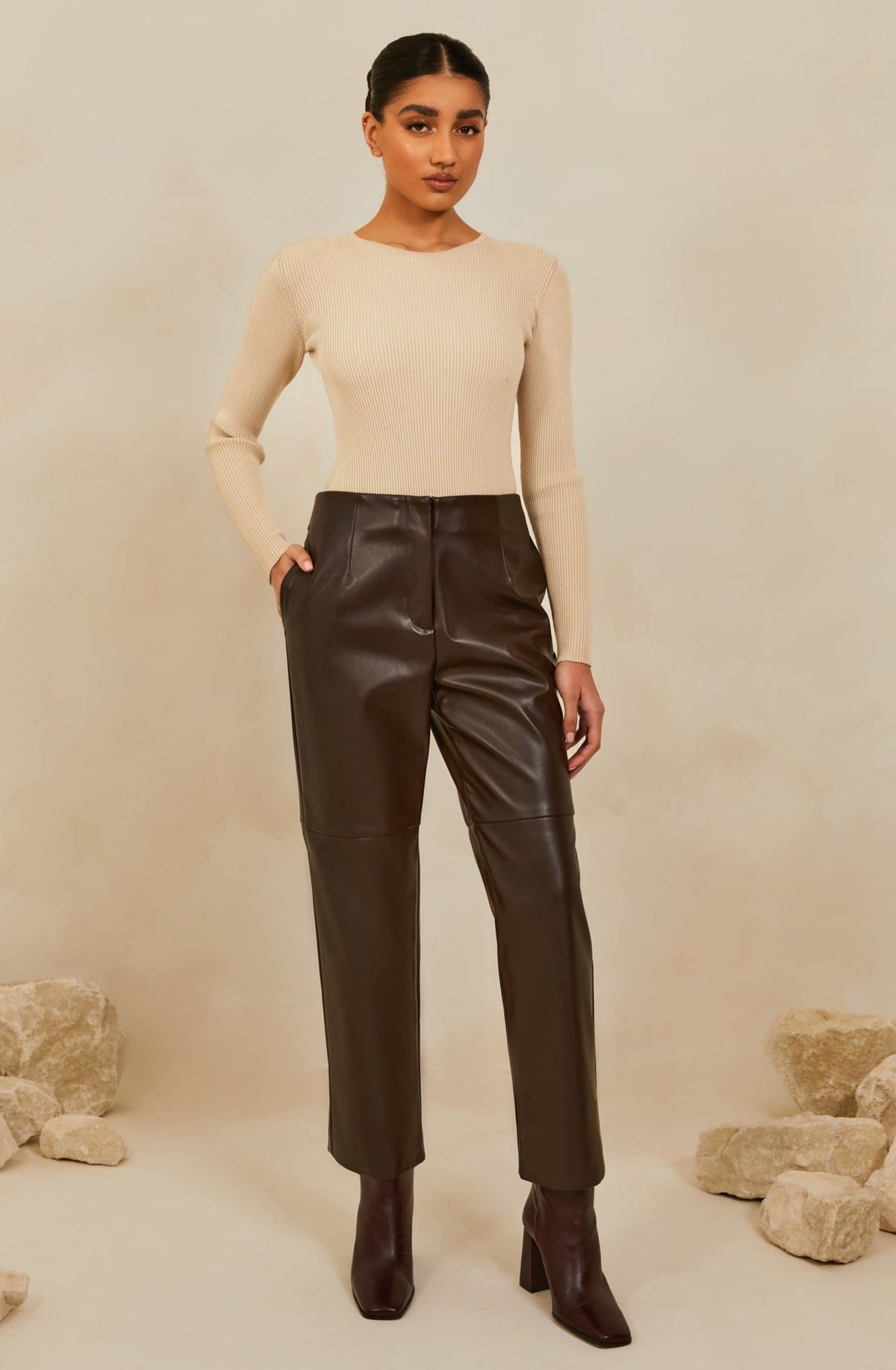 Vegan Leather Wide Leg Trousers Java
