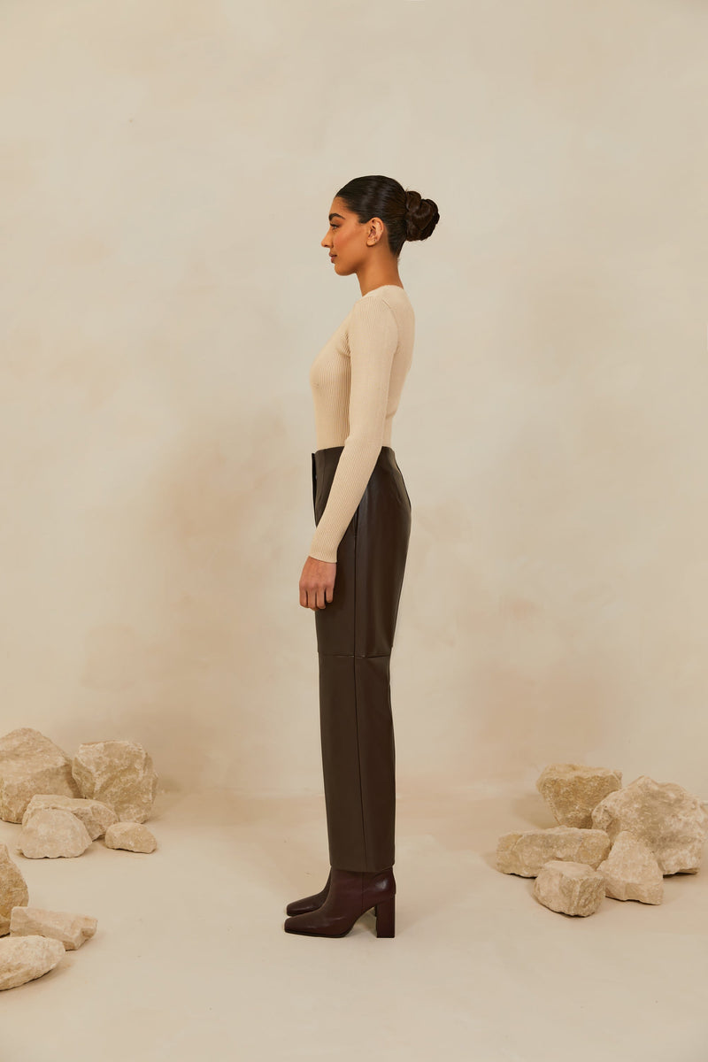 Vegan Leather Wide Leg Trousers Java