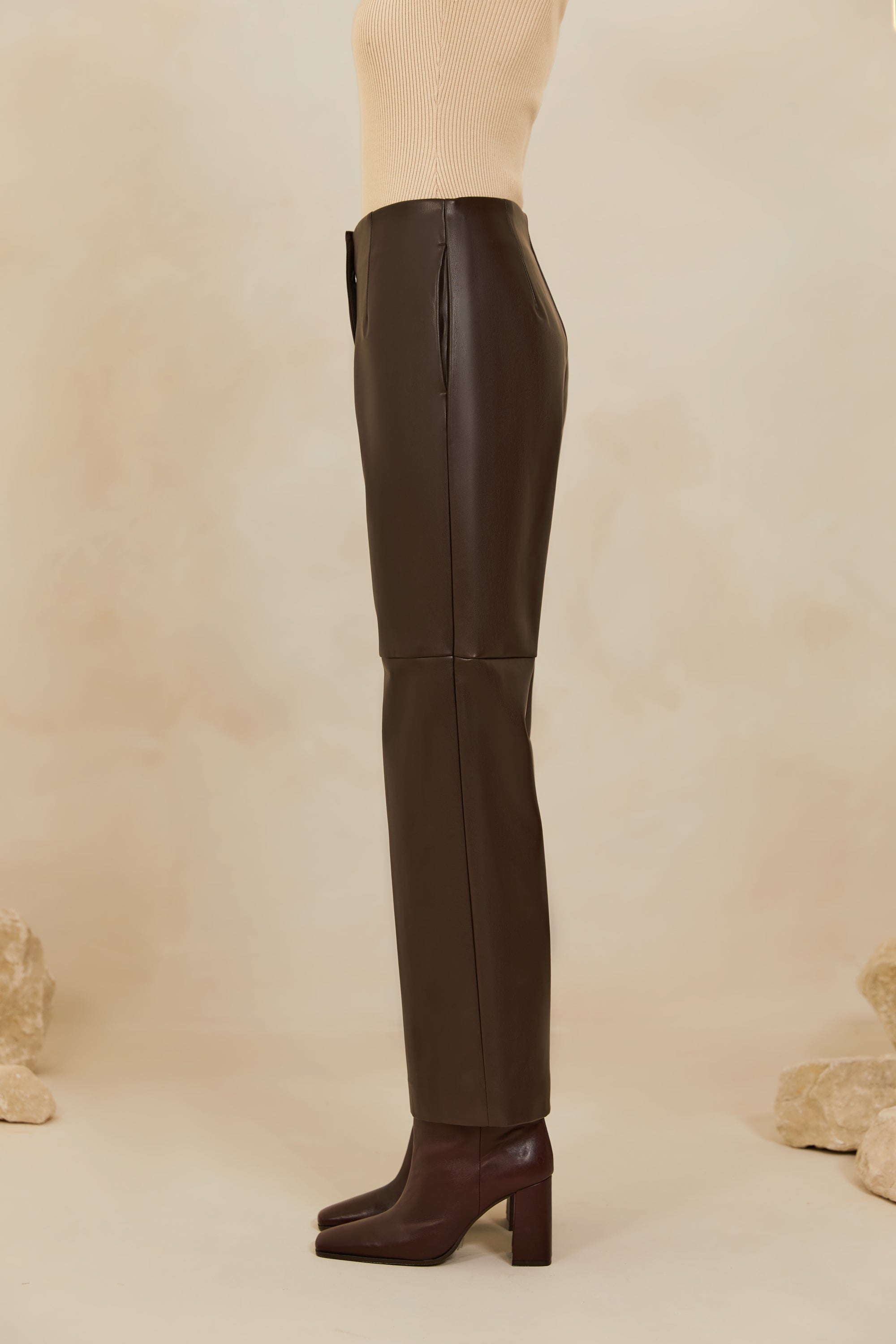 Vegan Leather Wide Leg Trousers - Java Veiled 